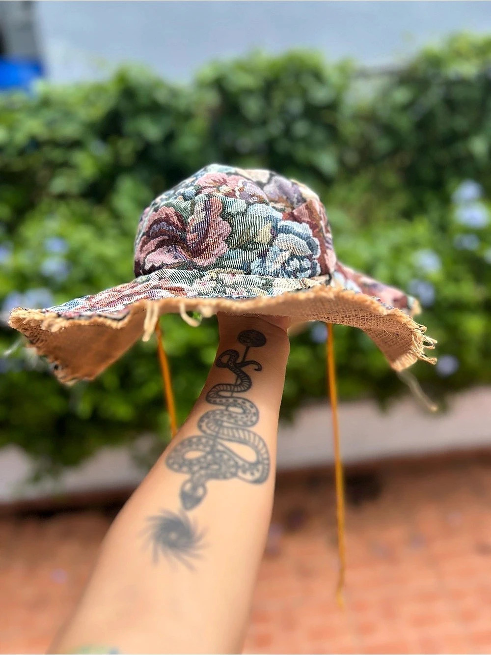 Upcycled handmade Floral Frayed Brim Hat in Multicolor